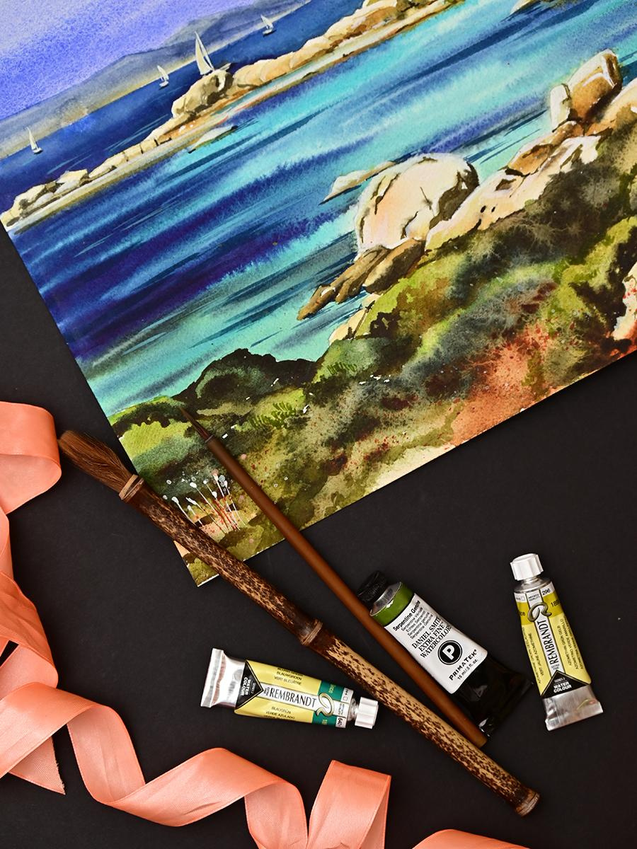 Солнечная Сардиния. ФотоКисточка. Акварель. Арт-галерея картин Анастасии Дерий