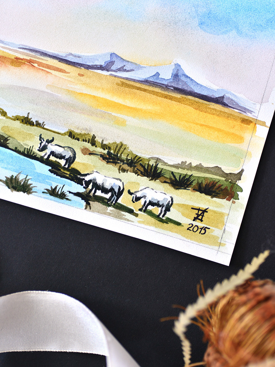 Летний день на реке. ФотоКисточка. Акварель. Арт-галерея картин Анастасии Дерий