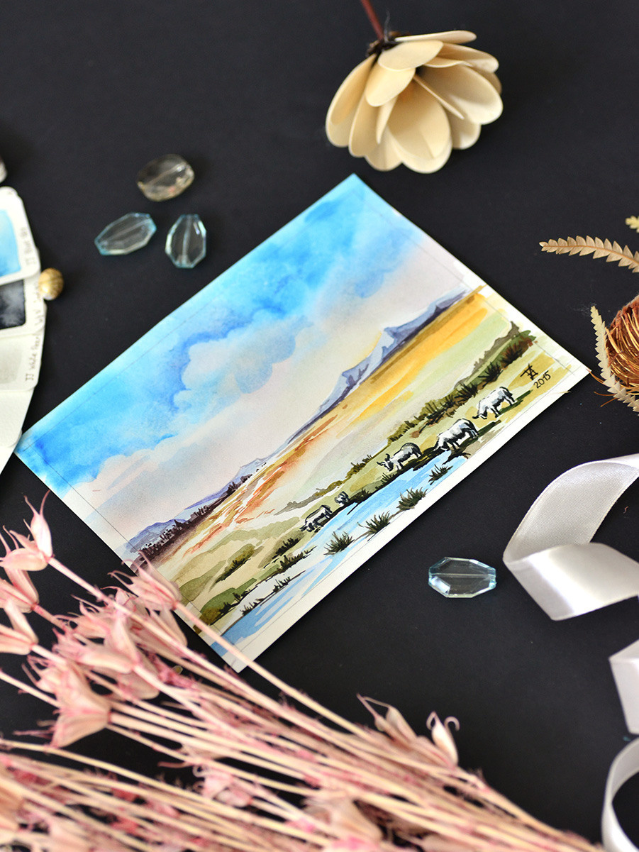 Летний день на реке. ФотоКисточка. Акварель. Арт-галерея картин Анастасии Дерий