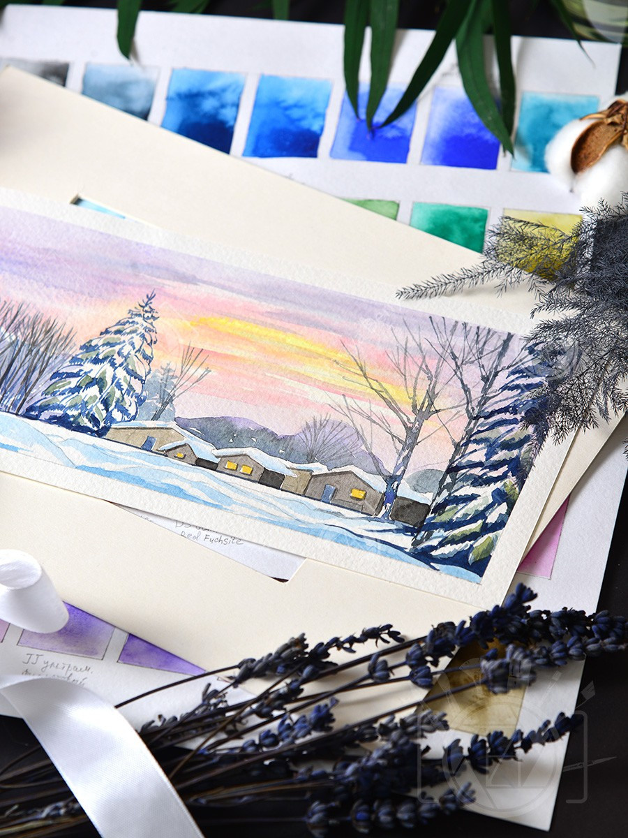 Зима близ Архангельска. ФотоКисточка. Акварель. Арт-галерея картин Анастасии Дерий