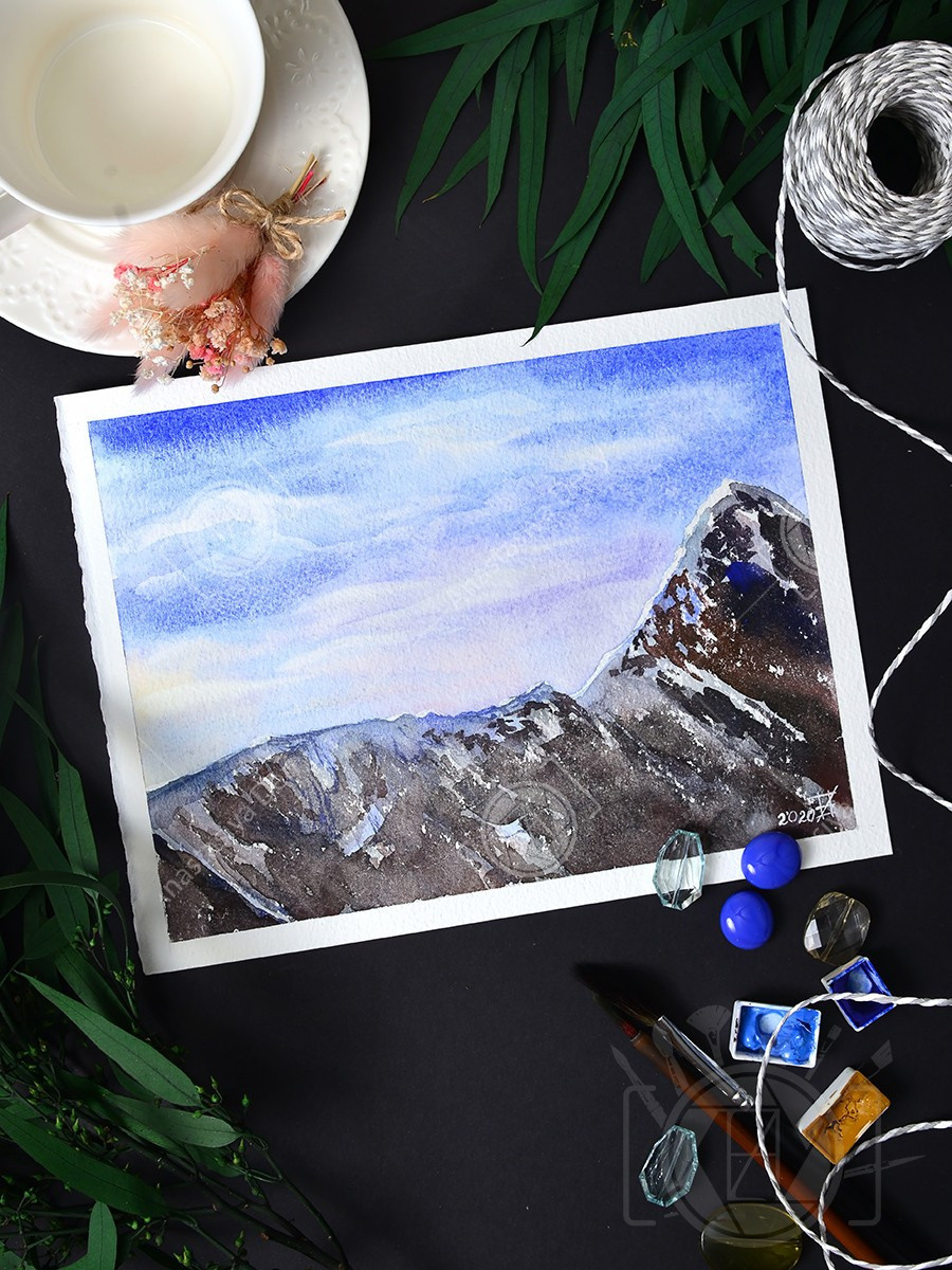 Вьюга в горах. ФотоКисточка. Акварель. Арт-галерея картин Анастасии Дерий