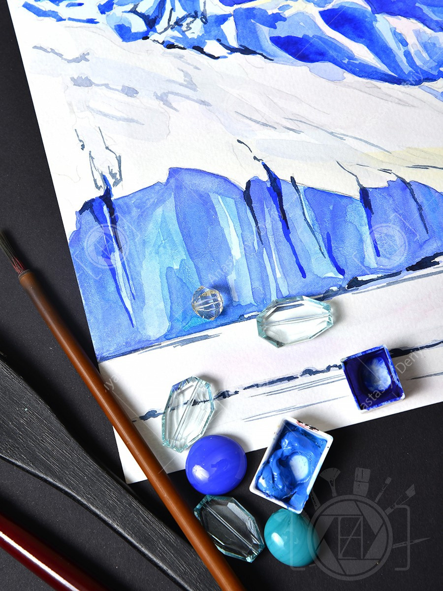 Ледяные горы. Антарктида. ФотоКисточка. Акварель. Арт-галерея картин Анастасии Дерий