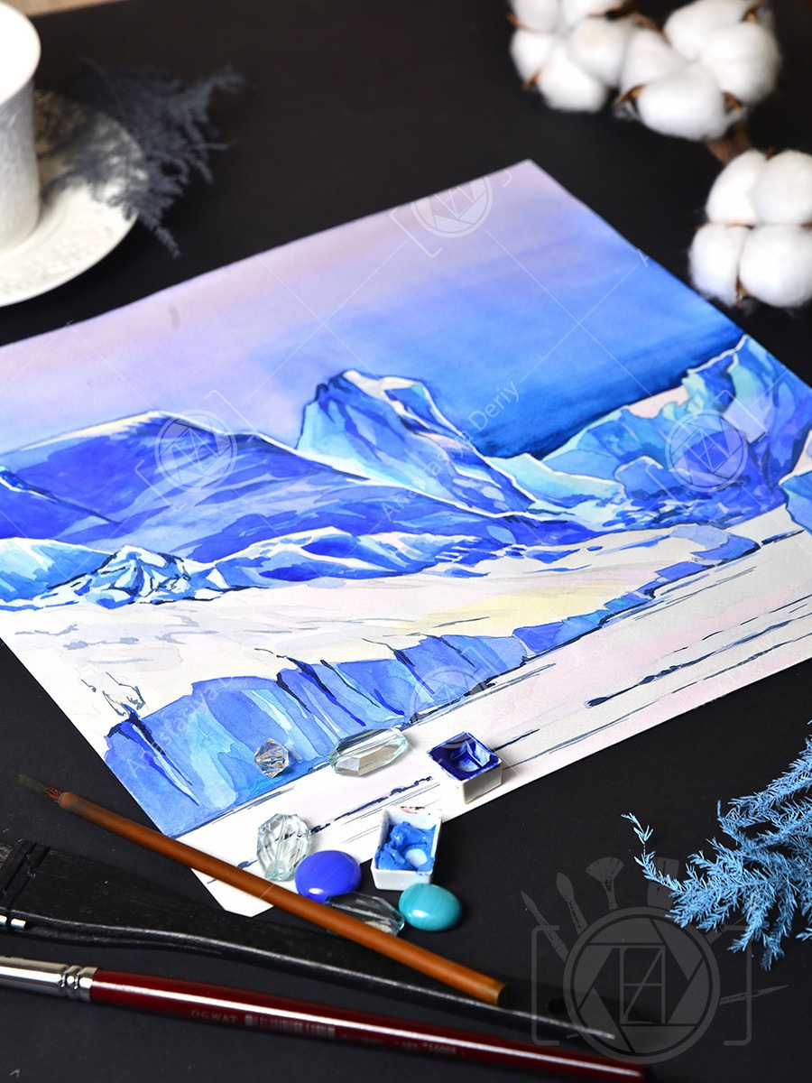 Ледяные горы. Антарктида. ФотоКисточка. Акварель. Арт-галерея картин Анастасии Дерий