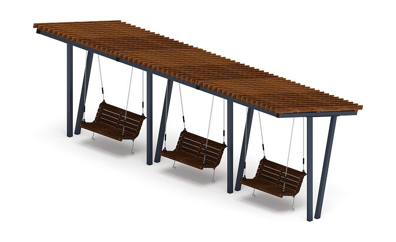 Пергола тент с качелями (наклонная) - МФ 78.03.03-01.И1 /без поликарбоната/ Габариты (ШхДхВ): 3000x8520x3165 мм Зона безопасности, мм: 8200х9520