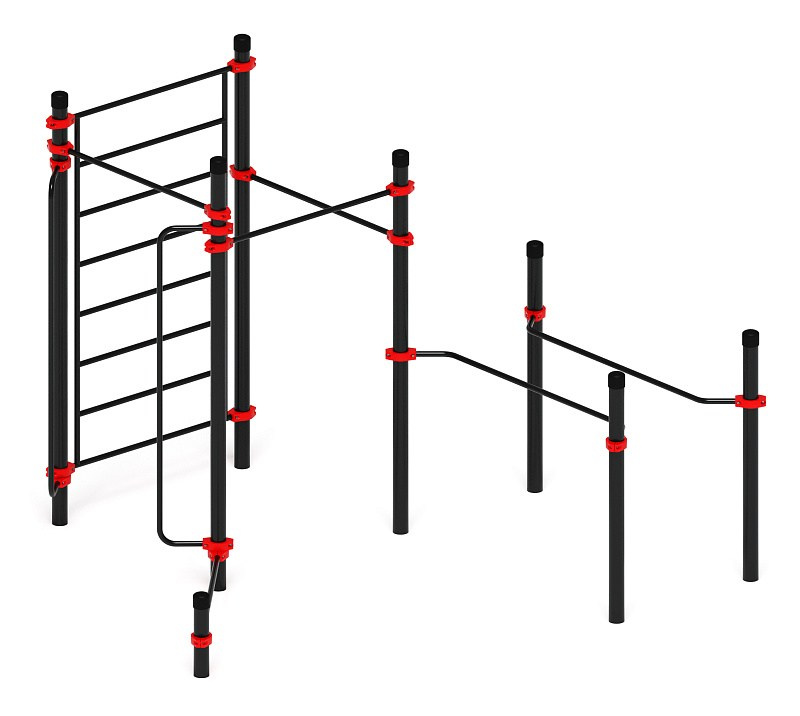 Воркаут ЛОВ 108 красный ВТ 102.15-01Габариты (ШхДхВ):3460х3360х2600  Зона безопасности, мм:6460х6360