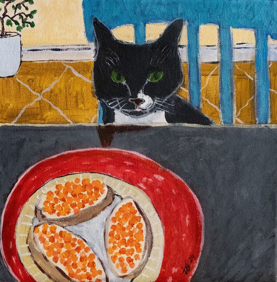 Угостишь икоркой? Холст, акрил, 30х30, 2024