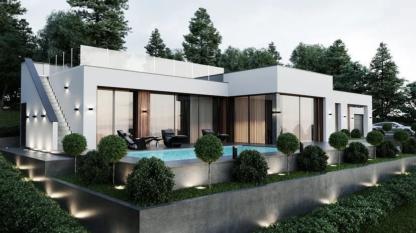 Дом в стиле минимализм в поселке Сукко с прекрасным видом на горы общей площадью 150 кв. м. Архитектор Вера Каракезиди