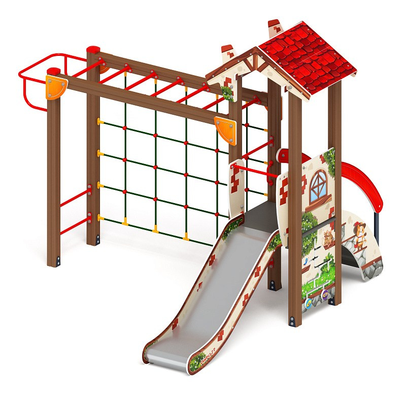 В гостях у сказки - ДИК 1.05.01-04.С - Игровой комплекс H=900                                                                                                                     Габариты (ШхДхВ): 3290x3470x2790                                                                                                                                                                        Зона безопасности, мм: 6790х6470                                                                                                                                                                           Скат горки: H=900 (металлический скат)