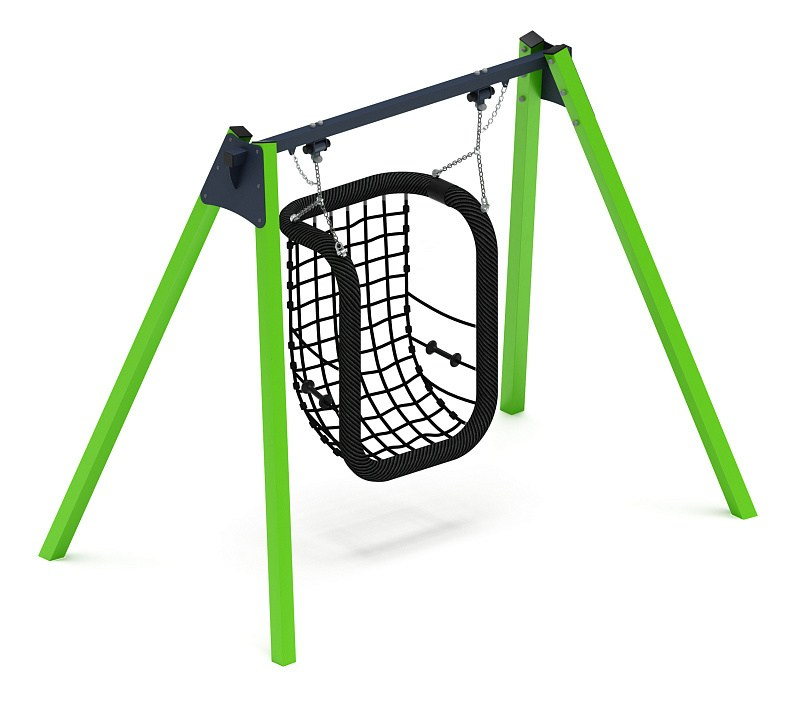 Качели М1 (зеленый) - ИО 11.М.08.01-02 Габариты (ШхДхВ): 2830х1765х2250 Зона безопасности, мм: 2850х7000 Возрастные ограничения от 3 лет, весом не более 70 кг