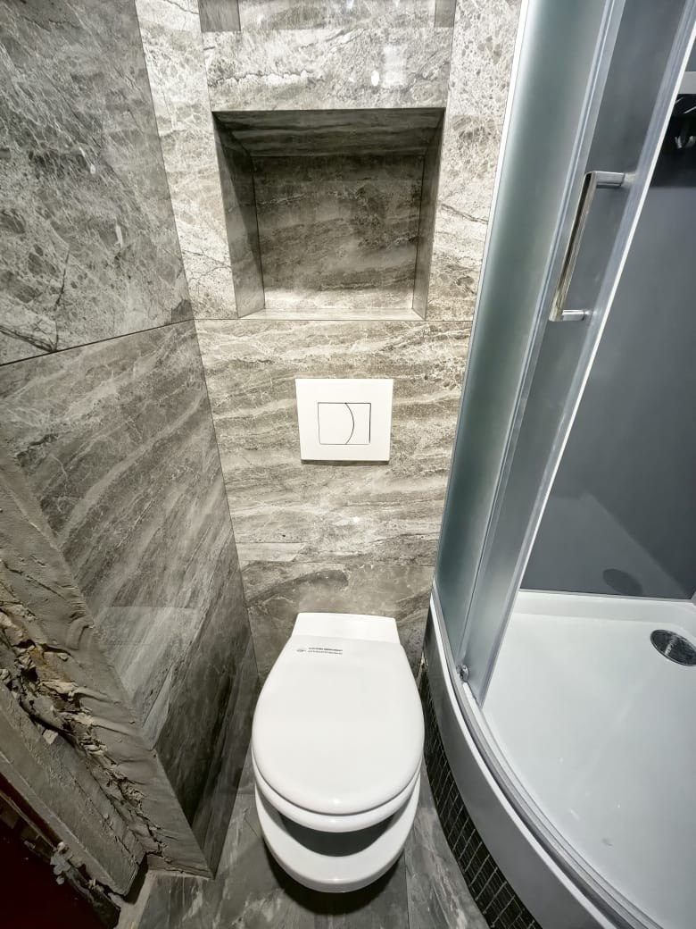 Ванная комната (ул. Чуйкова д. 38). Ремонт санузла, туалета, ванной под ключ в Казани. Укладка плитки