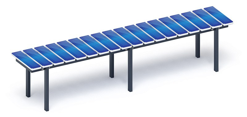 Скамья - МФ 42.01.15-01 (Джинс) Габариты (ШхДхВ): 380х1860х470 мм Зона безопасности, мм: 1380х2200 Возрастные ограничения от 3 лет 