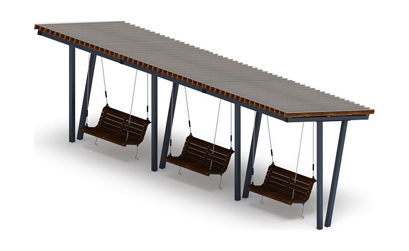 Пергола тент с качелями (наклонная) - МФ 78.03.03-И1 /с поликарбонатом/ Габариты (ШхДхВ): 3000x8520x3170 мм Зона безопасности, мм: 8200х9520