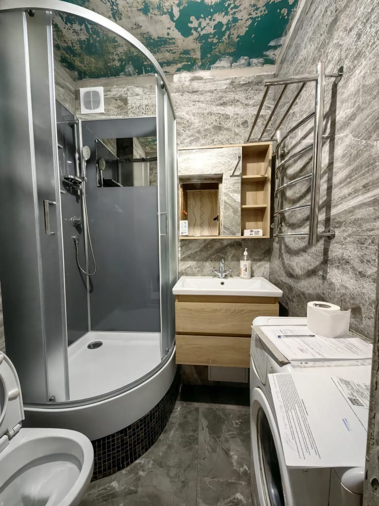 Ванная комната (ул. Чуйкова д. 38). Ремонт санузла, туалета, ванной под ключ в Казани. Укладка плитки