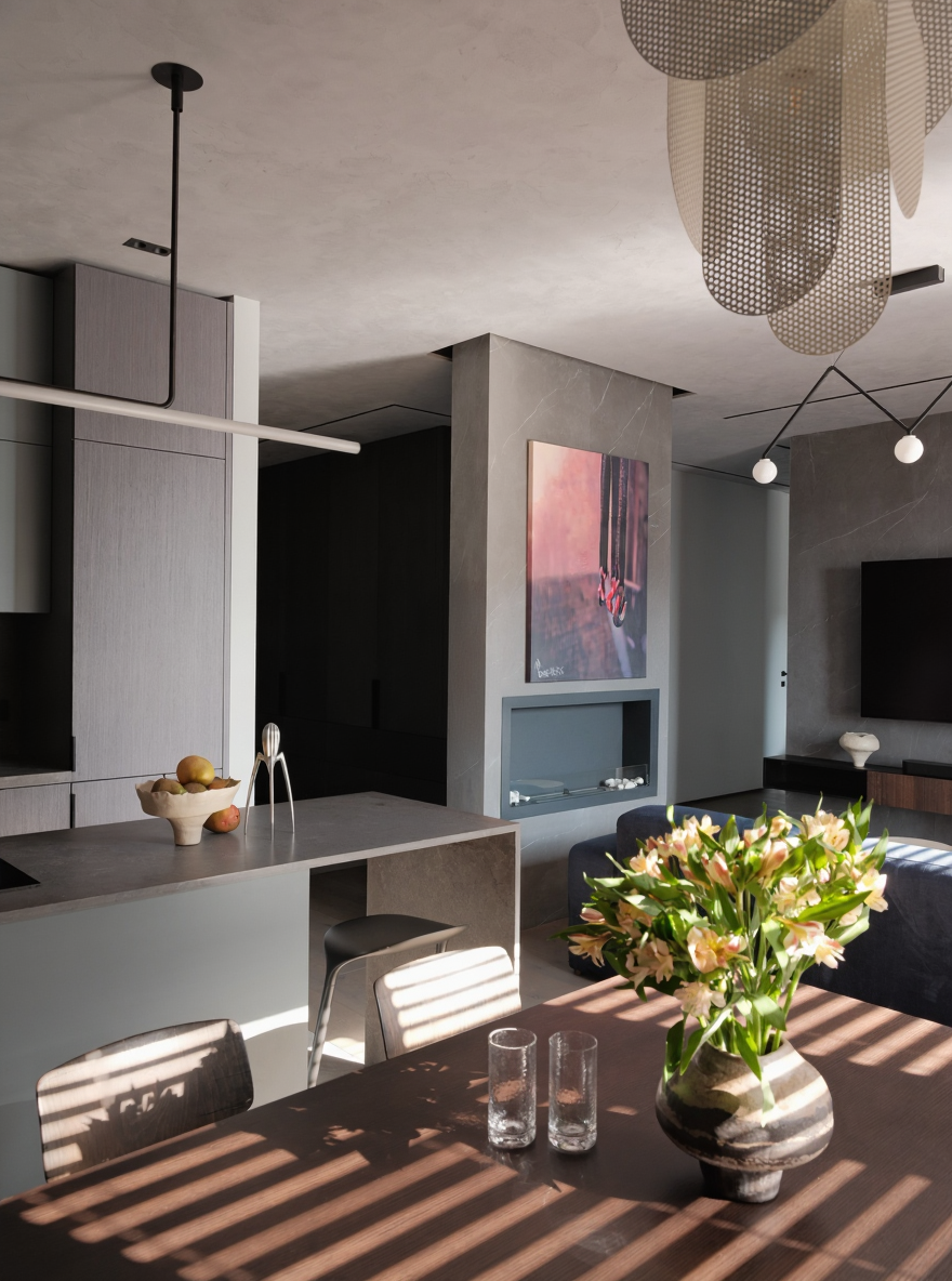 «Побег из мегаполиса», ЖК «Матч-Поинт», проект трехкомнатной квартиры, 104,6 кв. м., 2025 г. Алла Дулова — предметный и интерьерный дизайнер