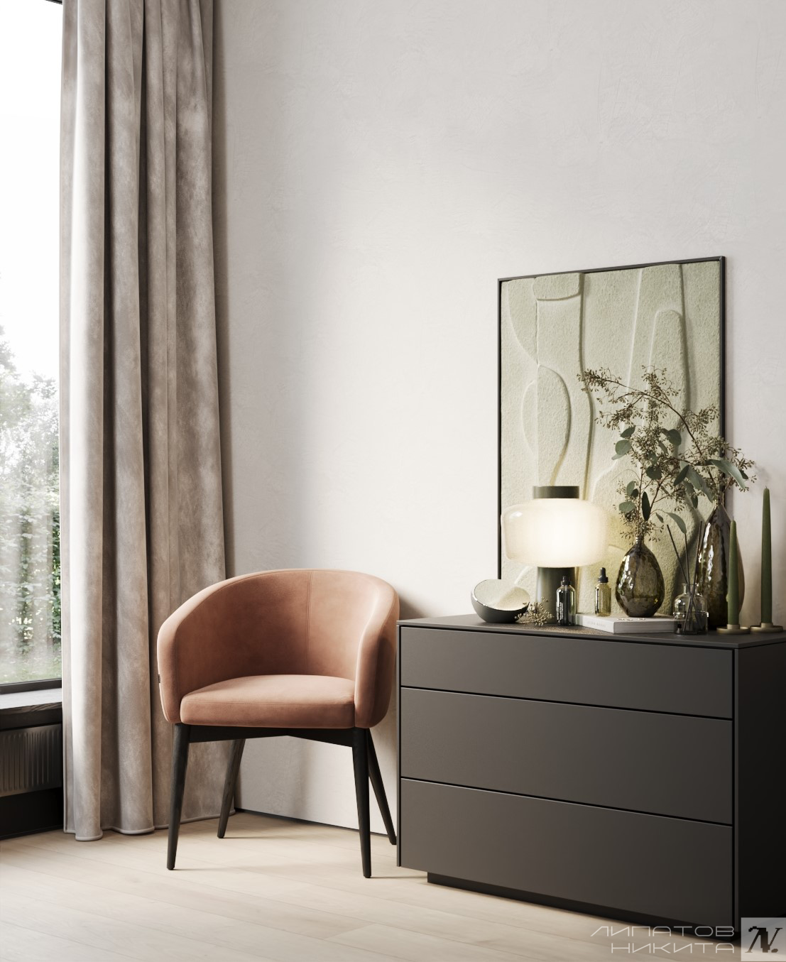 Проект коттеджа в стиле теплый минимализм. Дизайнер интерьера Липатов Никита. Москва