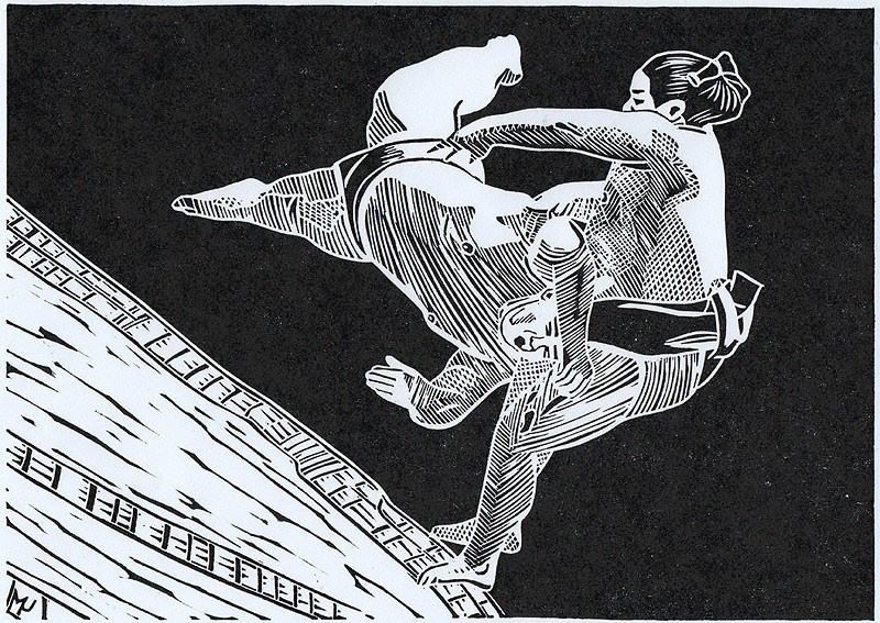 Серия линогравюр Grand Sumo Highlights  по мотивам турниров сумо. Авторская линогравюра, ручная печать на бумаге Ватман Гознак. 大相撲