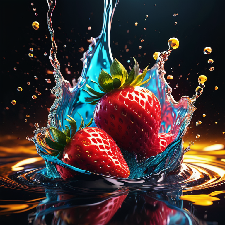 Аппетитная клубника падает в воду