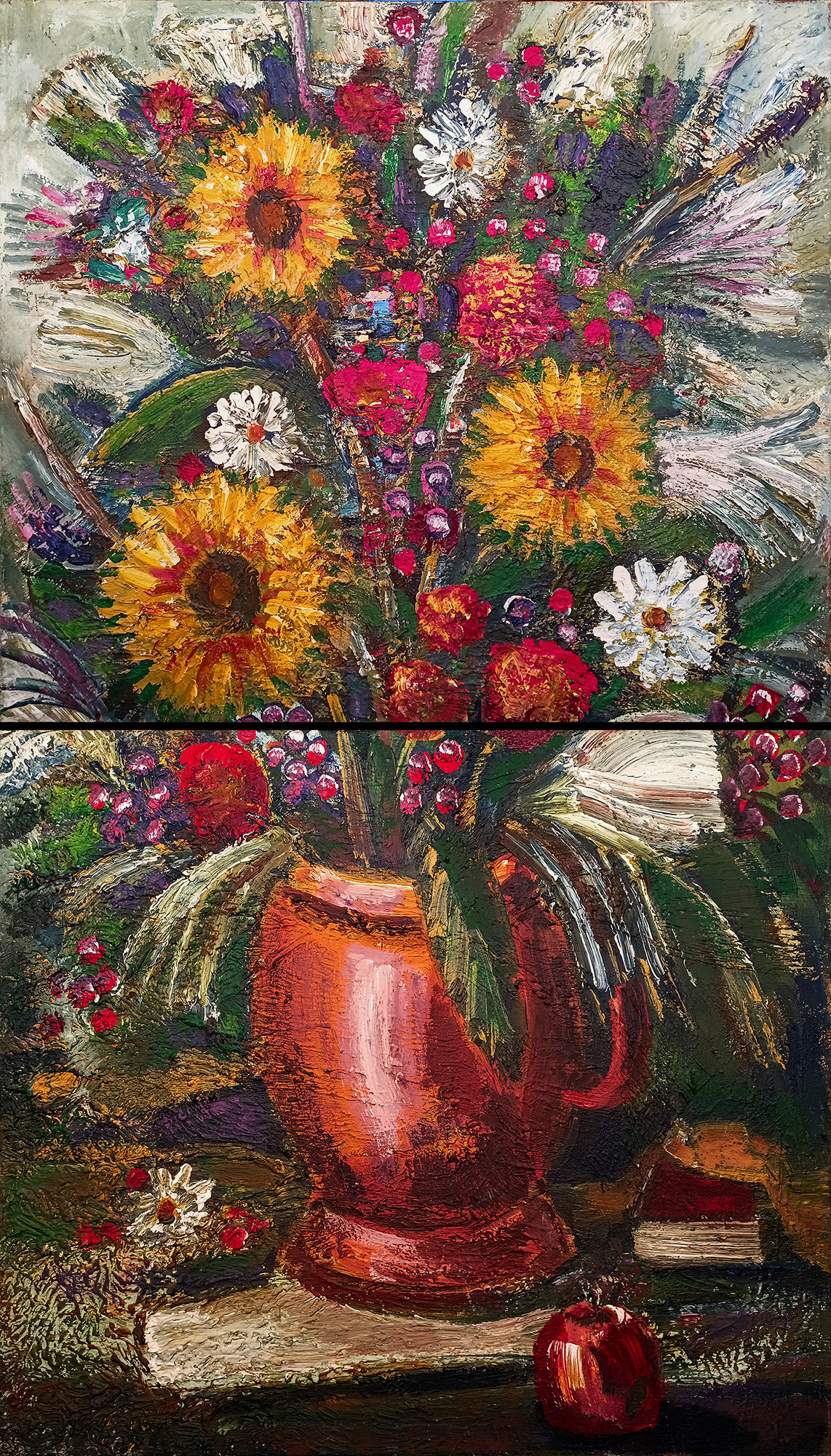 Без названия (Цветы в глиняном кувшине) (из 2 частей). б/д. Холст, масло. 140Х60см. Арт. BP-058