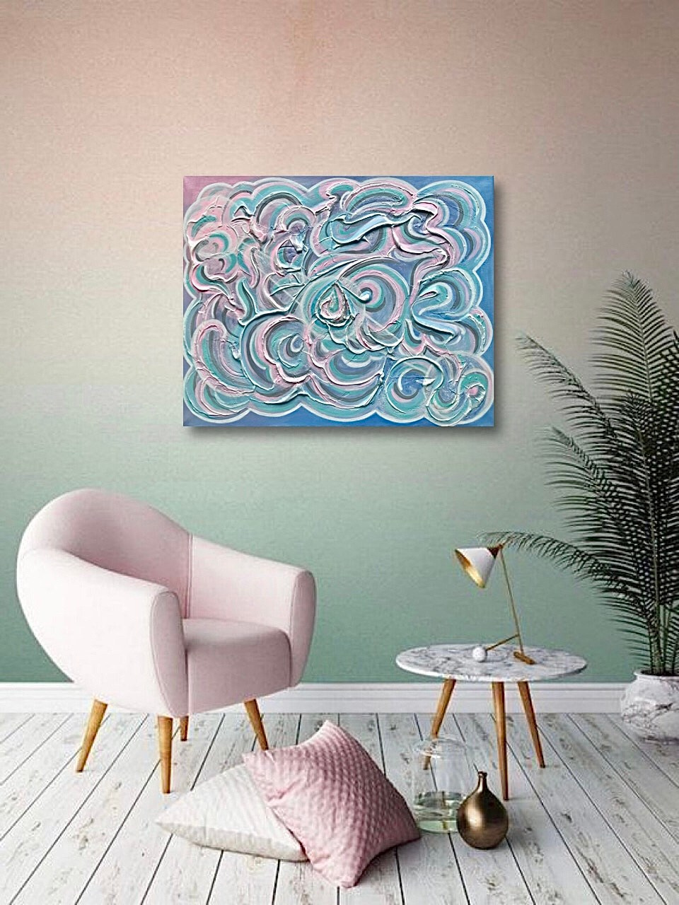 фактурная картина с розово-голубыми оттенками