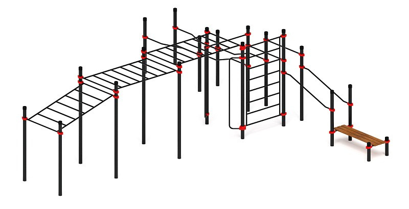 Воркаут ЛОВ 108 красный ВТ 102.19-01 Габариты (ШхДхВ):8490х8350х2600 Зона безопасности, мм:11490х11350