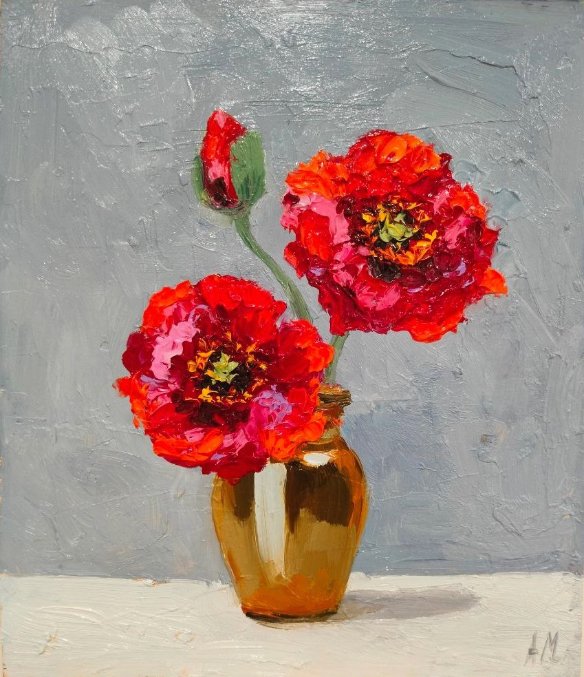 Купить картину маслом в Саратове ярко красные цветы