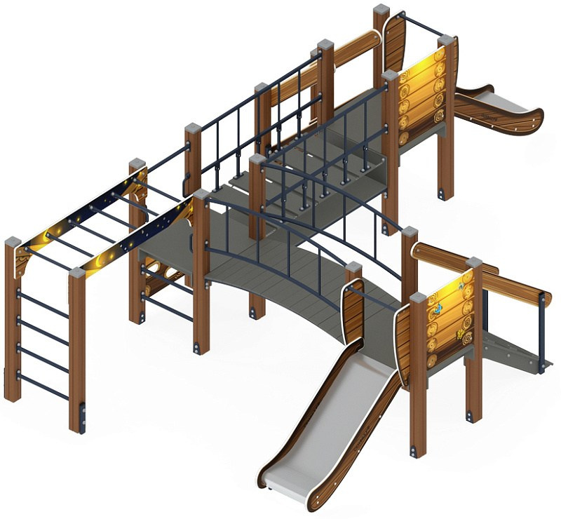 Карапуз (Эко) - ДИК 1.001.08-02 - Игровой комплекс Н=750                                                                                                              Габариты (ШхДхВ): 3720x5790x1600                                                                                                                                                                     Зона безопасности, мм: 9520х6720                                                                                                                                                                          Скат горки: H=750 (металлический скат)