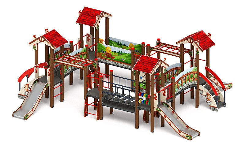 В гостях у сказки - ДИК 1.05.01-08.С - Игровой комплекс H=900                                                                                                                   Габариты (ШхДхВ): 8600x7100x2790                                                                                                                                                                        Зона безопасности, мм: 12600х11100                                                                                                                                                                       Скат горки: H=900 (металлический скат)