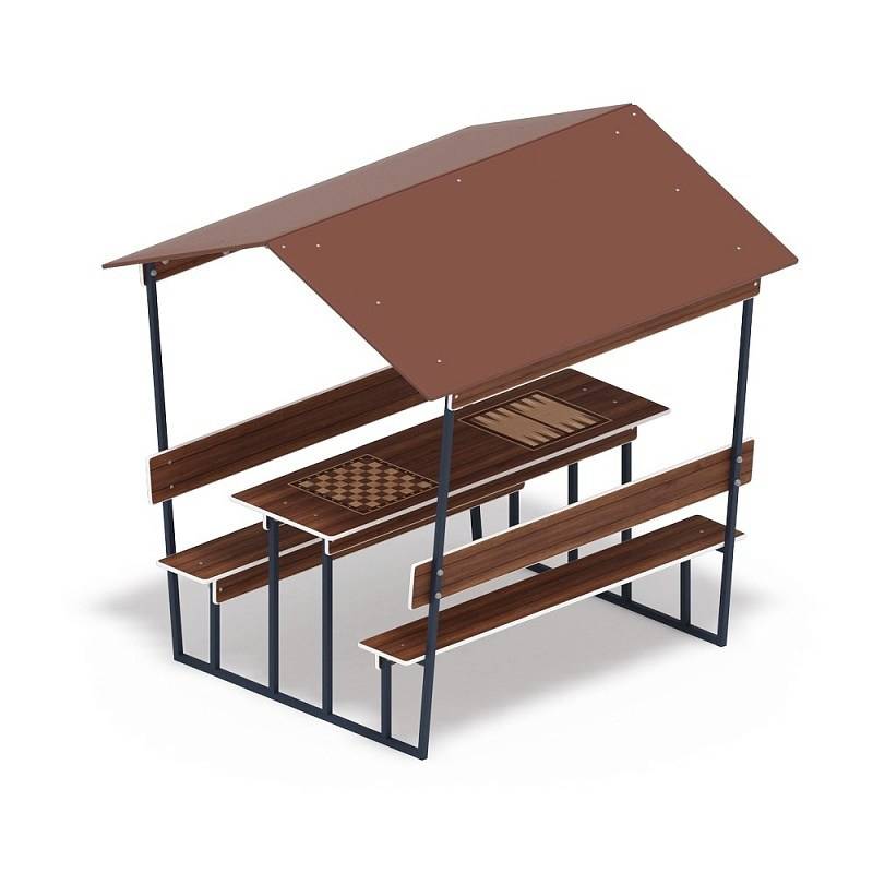 Нарды + Шахматы - Столик для взрослых с навесом - МФ 32.01.05-04 Габариты (ШхДхВ): 2000x1850x2000 мм Зона безопасности, мм: 3000х2850