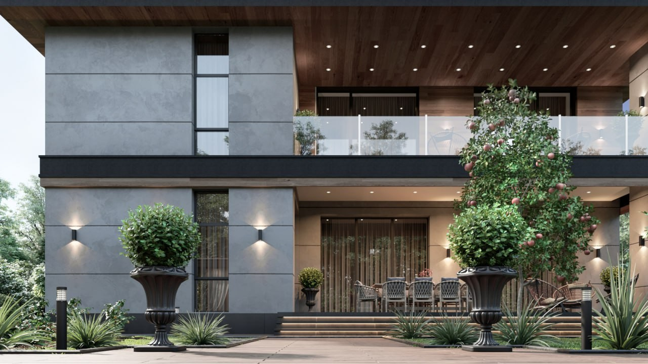 Современный дом в п.Мысхако общей площадью 360 кв.м с бассейном и местом под барбекю. Архитектор Вера Каракезиди