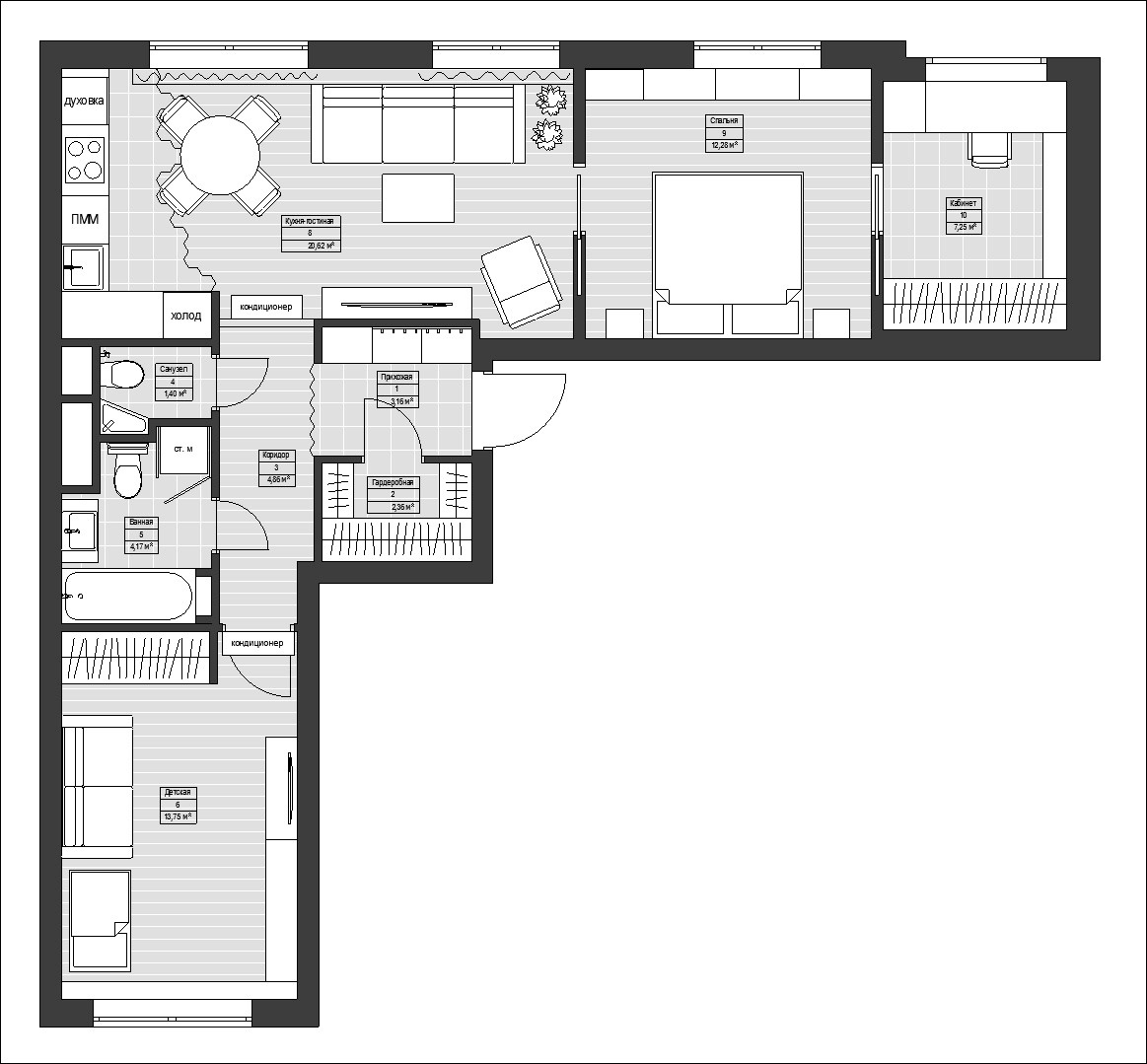 ЖК Рассказово. 2-к квартира. 70 м². Авторский дизайн интерьера