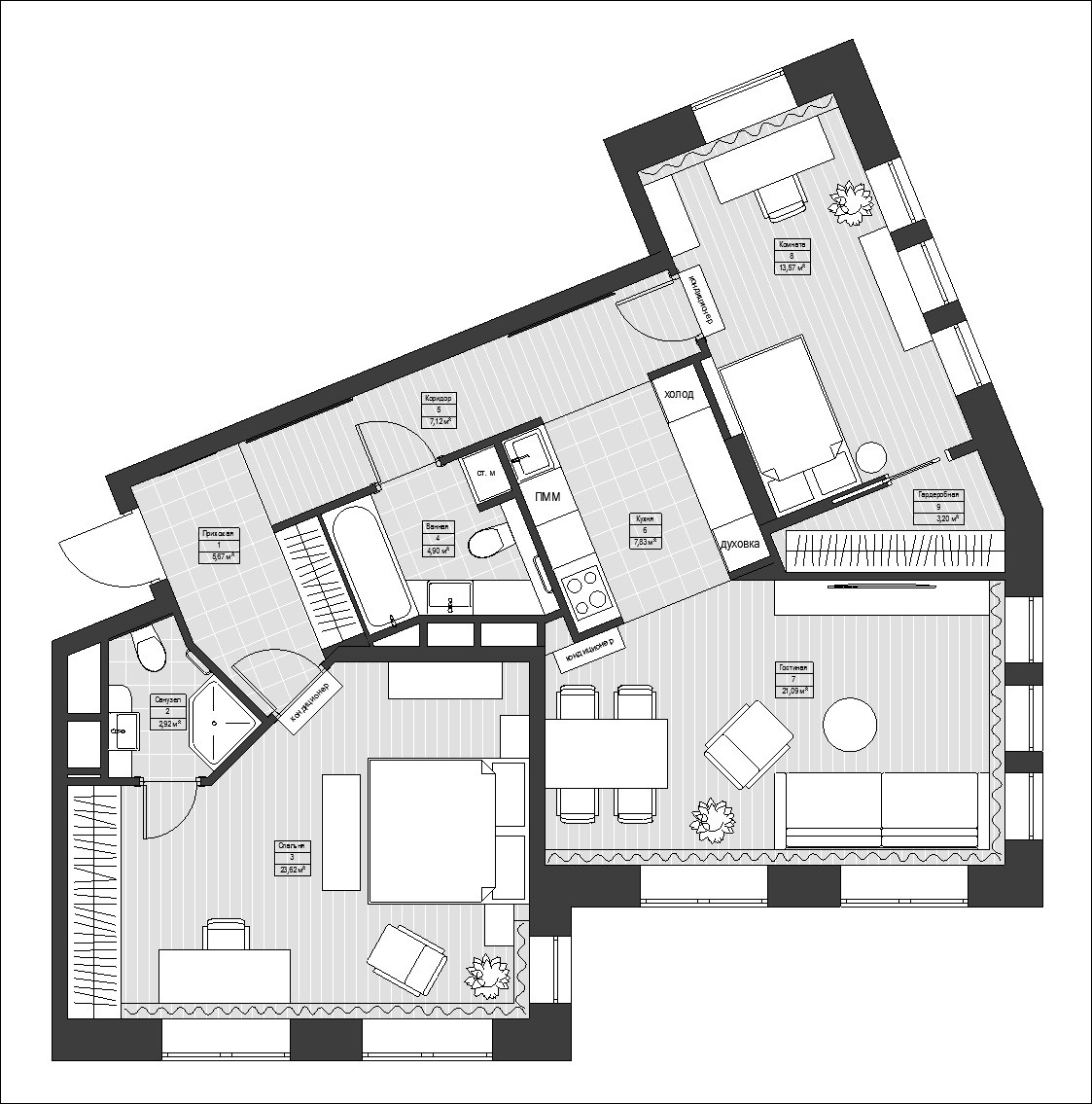 ЖК Велтон Парк. 3-к квартира. 93 м². Авторский дизайн интерьера