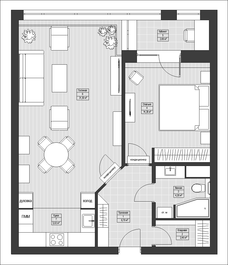 ЖК Новоясеневский. 1-к квартира. 68 м². Авторский дизайн интерьера