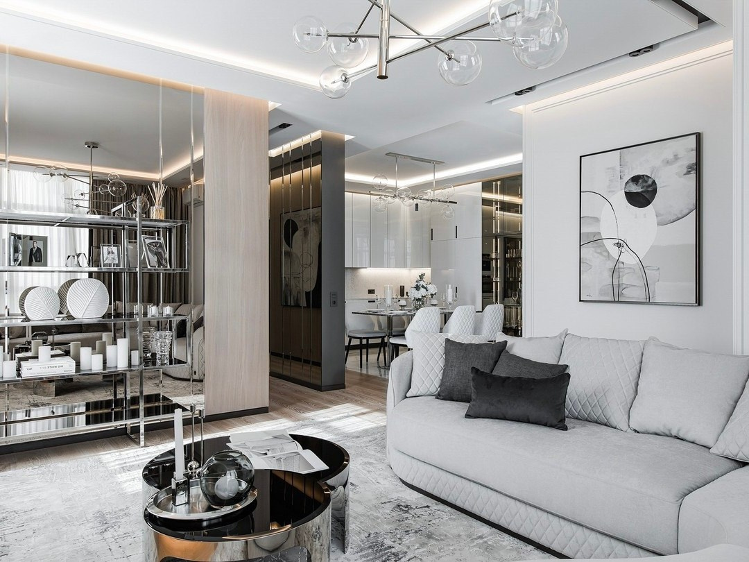 Просторная гостиная и кухня-столовая в современном интерьере от Валерии Котович