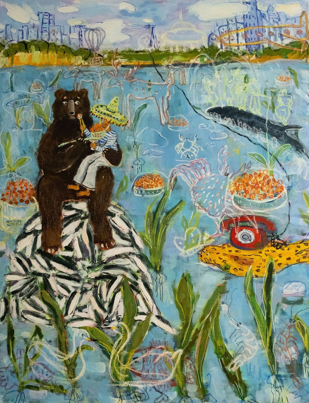 Чудо-остров. Холст, акрил, масляная пастель, 90х70, 2024.