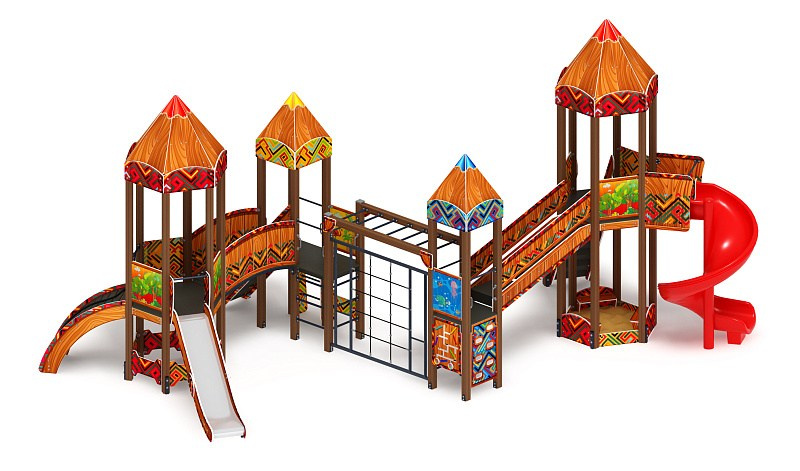 Карандаши (Винтовой скат) - ДИК 2.26.06-01.С.И1 - Игровой комплекс Н=1200, Н=2000                                                                                                                   Габариты (ШхДхВ): 8550х7780х4970                                                                                                                                                                       Зона безопасности, мм: 11990х11280                                                                                                                                                                          Скат горки: H=1200 (металлический скат) / H=2000 (винтовой скат)