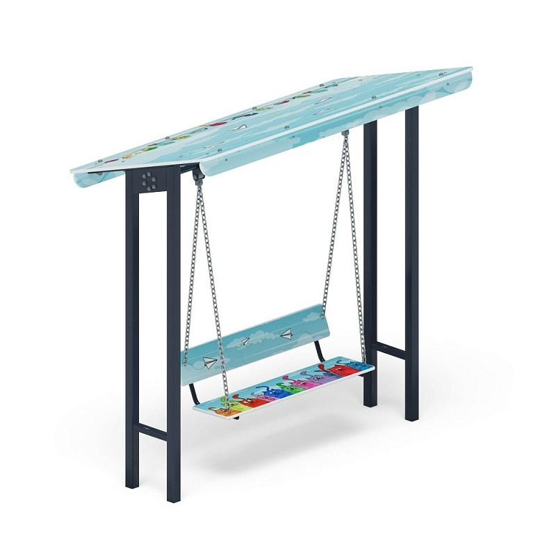 Качели-диван с навесом (Коты) - МФ 43.01.02-01 Габариты (ШхДхВ): 2220x1140x2240 мм Зона безопасности, мм: 2220х7600