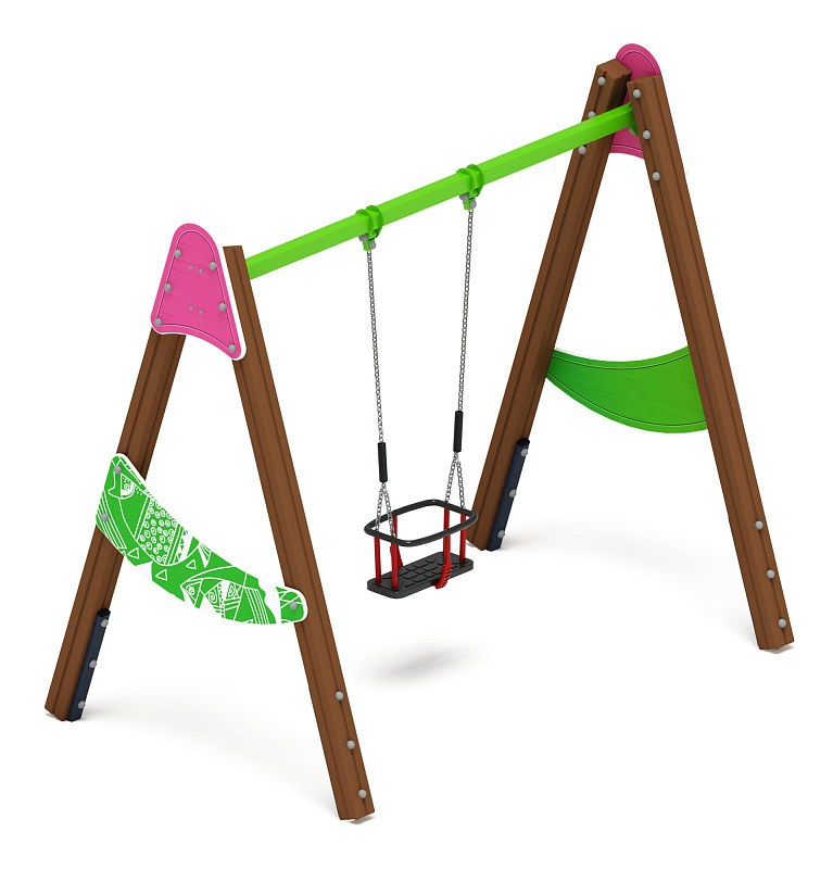 Качели Д1 - ИО 11.Д.04.03-И1 - (Лукоморье) Габариты (ШхДхВ): 2450x1600x2230 Зона безопасности, мм: 2450х6950 Возрастные ограничения от 3 лет, весом не более 70 кг