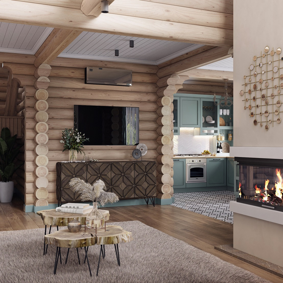 Экономичный дизайн-проект дома из оцилиндрованного бревна. Дизайн интерьера деревянных домов