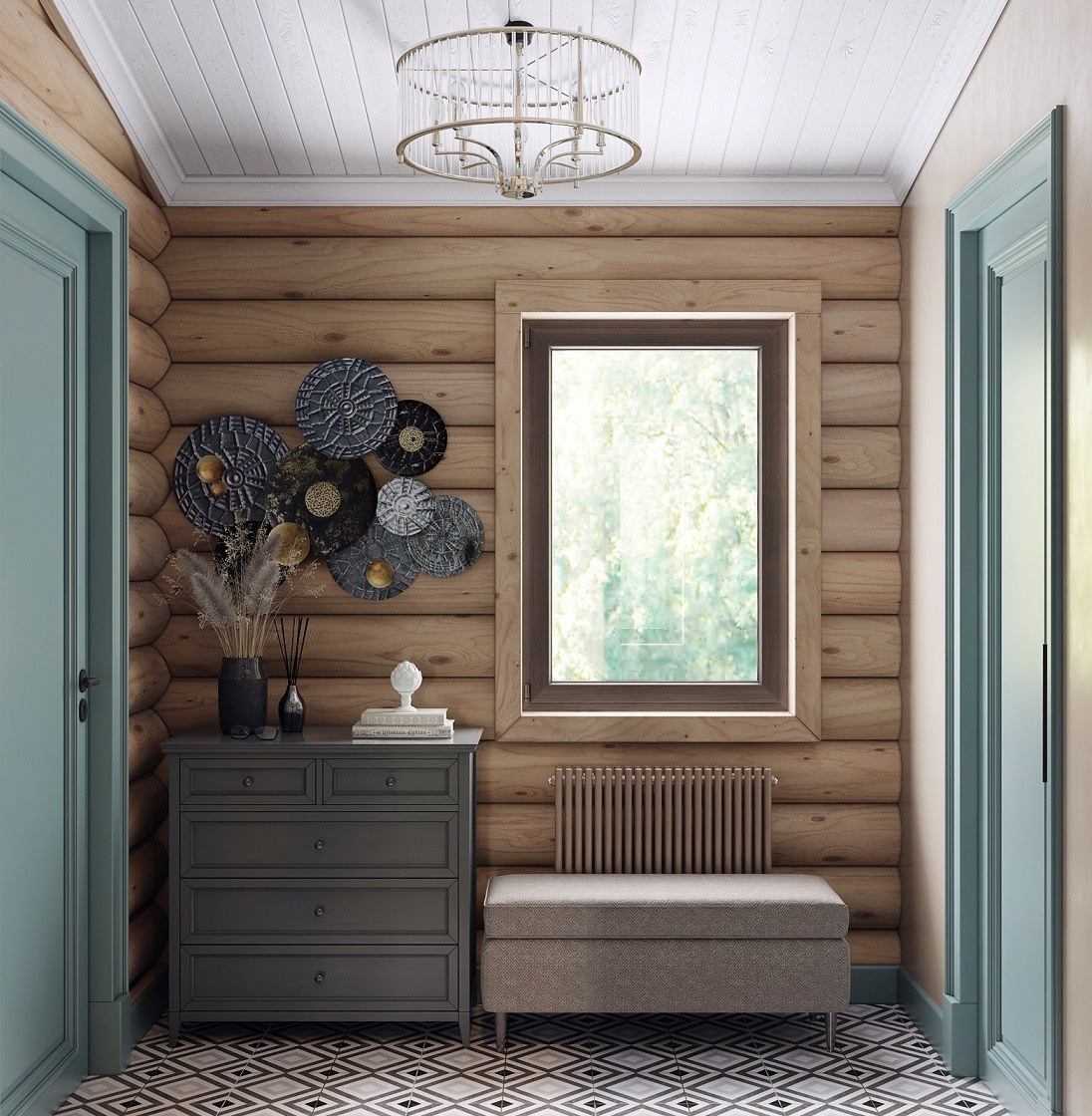 Экономичный дизайн-проект дома из оцилиндрованного бревна. Дизайн интерьера деревянных домов