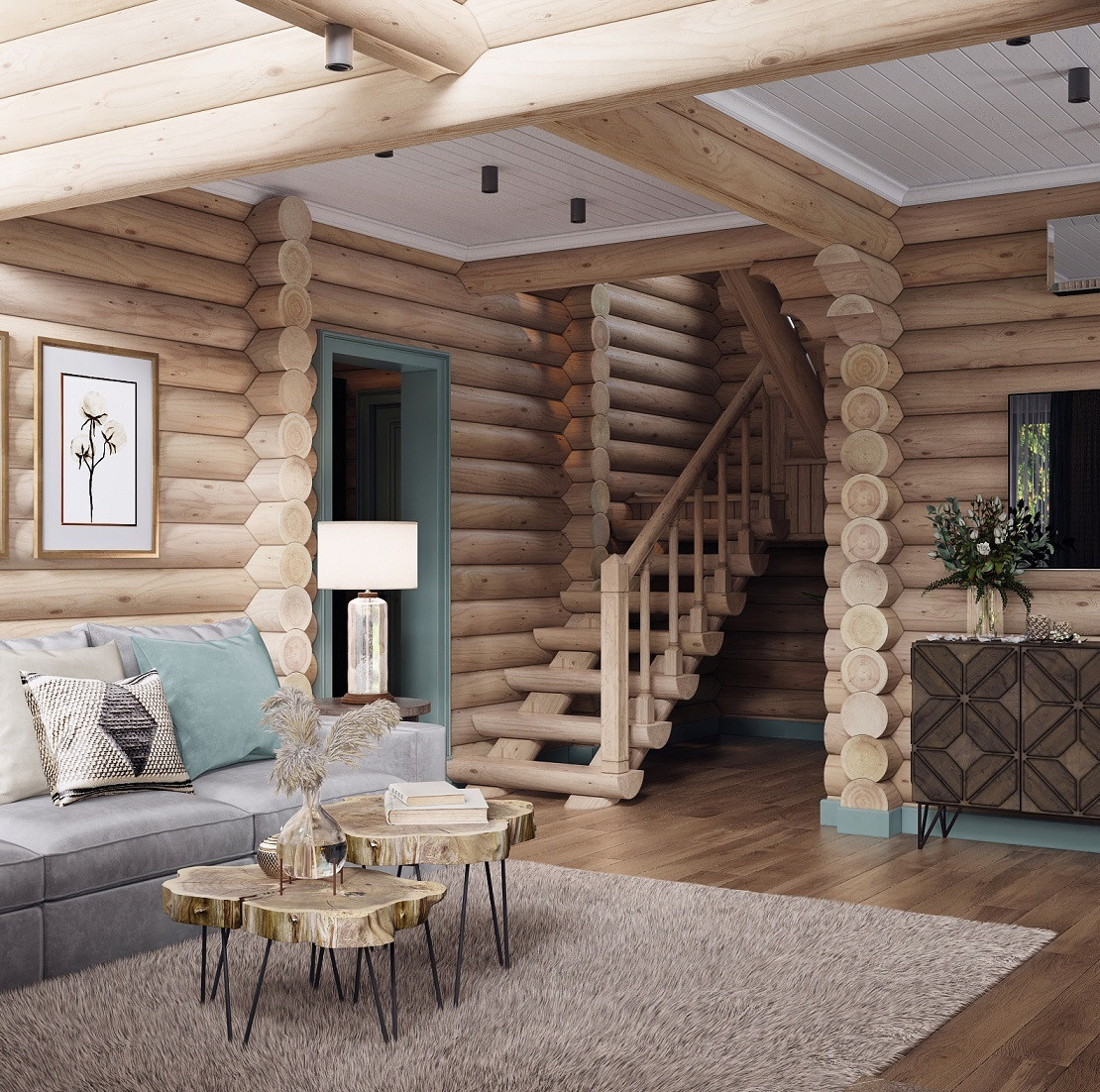 Экономичный дизайн-проект дома из оцилиндрованного бревна. Дизайн интерьера деревянных домов