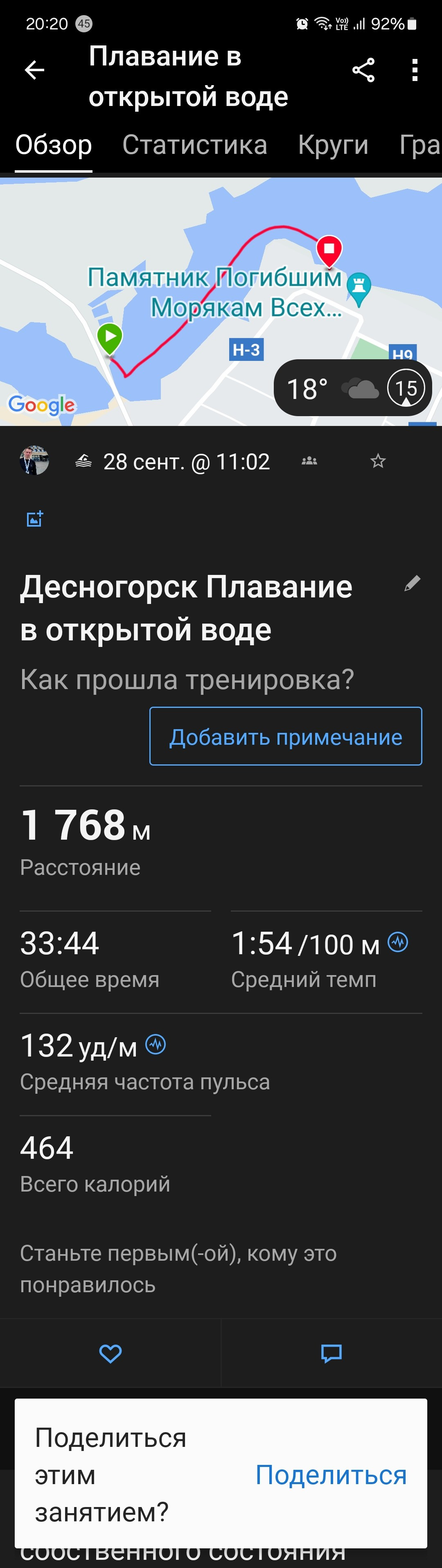 Миля далась очень тяжело. На первом буе попал в кашу из пловцов