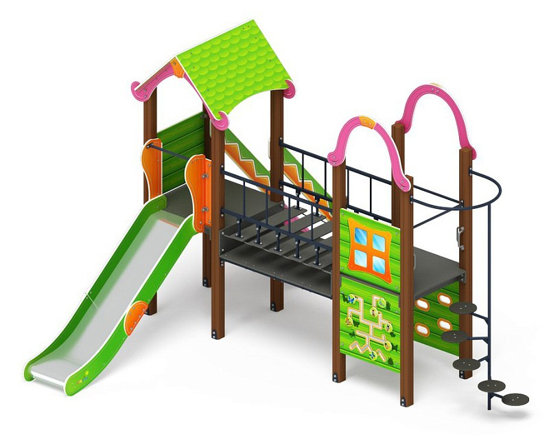 Лукоморье - ДИК 2.25.10-01.С - Игровой комплекс H=1200                                                                                                                      Габариты (ШхДхВ): 4660x4080x3040                                                                                                                                                                    Зона безопасности, мм: 7660х7580                                                                                                                                                                        Скат горки: H=1200 (металлический скат)