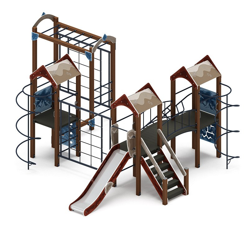 Городок (Алтай) - ДИК 2.01.3.04-04 - Игровой комплекс H=1200                                                                                                            Габариты (ШхДхВ): 5600x7100x3000                                                                                                                                                                     Зона безопасности, мм: 9100х10100                                                                                                                                                                                 Скат горки: H=1200 (металлический скат)