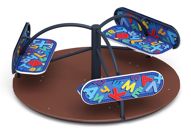 Карусель Солнышко (Азбука) - ИО 30.01.03-12.И1                                                                                                                                                                 Габариты (ШхДхВ): D=1600 H=700                                                                                                                                                                             Зона безопасности, мм: 5600х5600 D=5600                                                                                                                                             Возрастные ограничения весом не более 70 кг