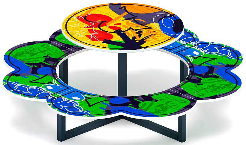 Столик детский Ромашка (граффити) МФ 31.01.10-03 Габариты (ШхДхВ): 1600x1600x625 мм Зона безопасности, мм: 2600х2600