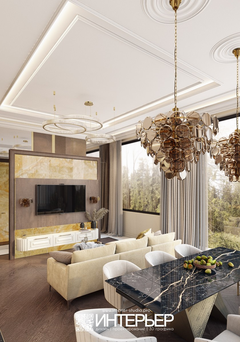 Дизайн-проект дома Ильи и Галины. Зона гостиной, кухни и столовой.Исправления. Дизайн интерьера, 3D визуализация и 3D моделирование. Создание проектов и чертежей. КМВ: Кисловодск, Пятигорск, Ессентуки и удаленно