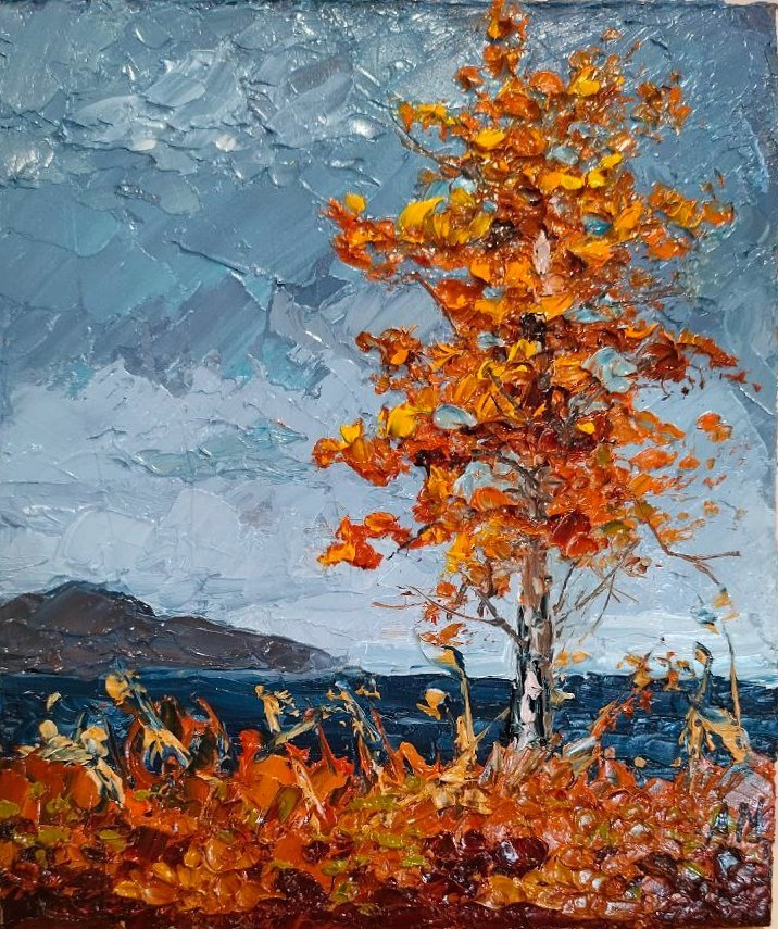 Осенний пейзаж с деревом. Купить картину в Саратове