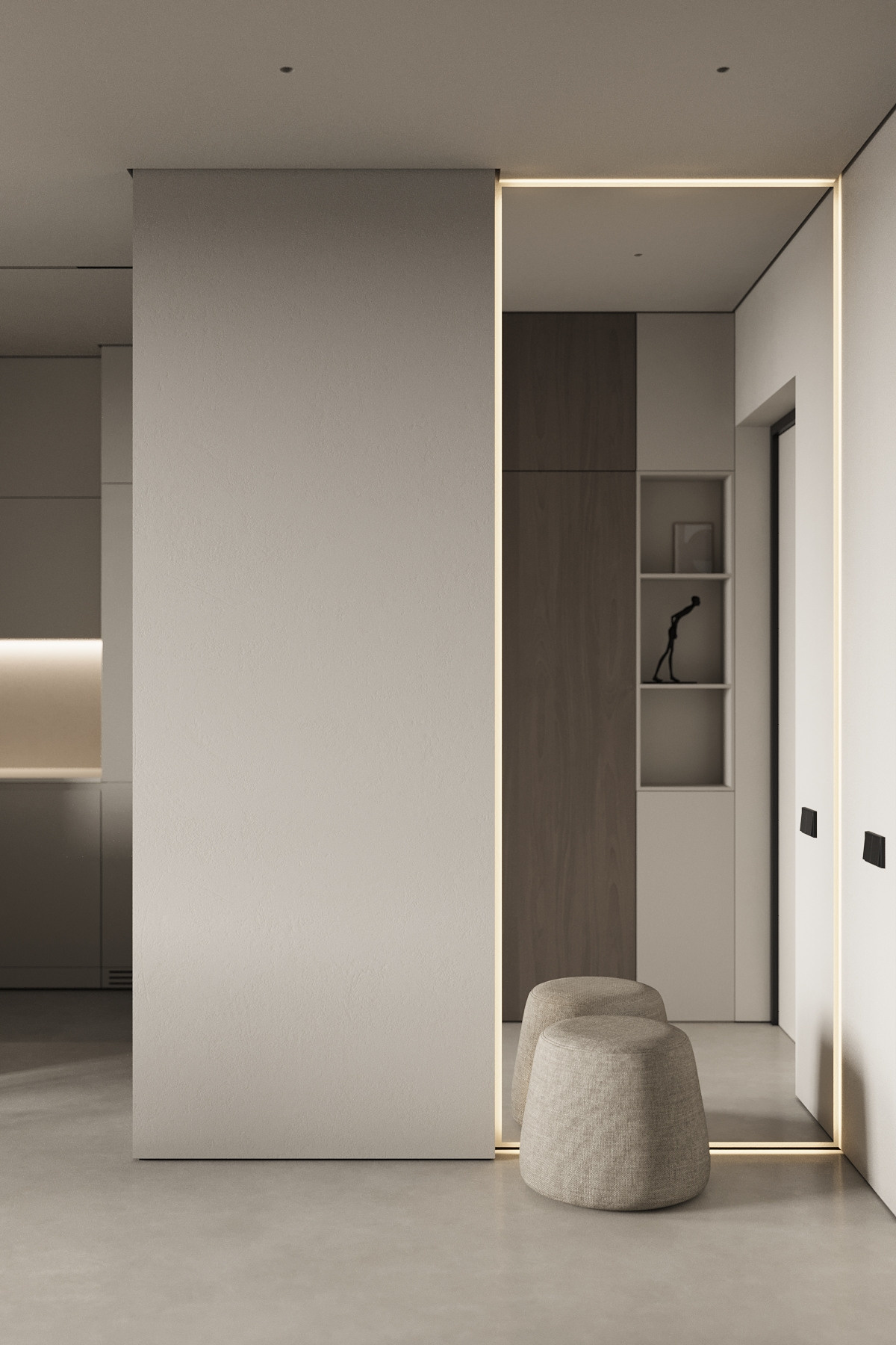 Современная прихожая в стиле джапанди минимализм