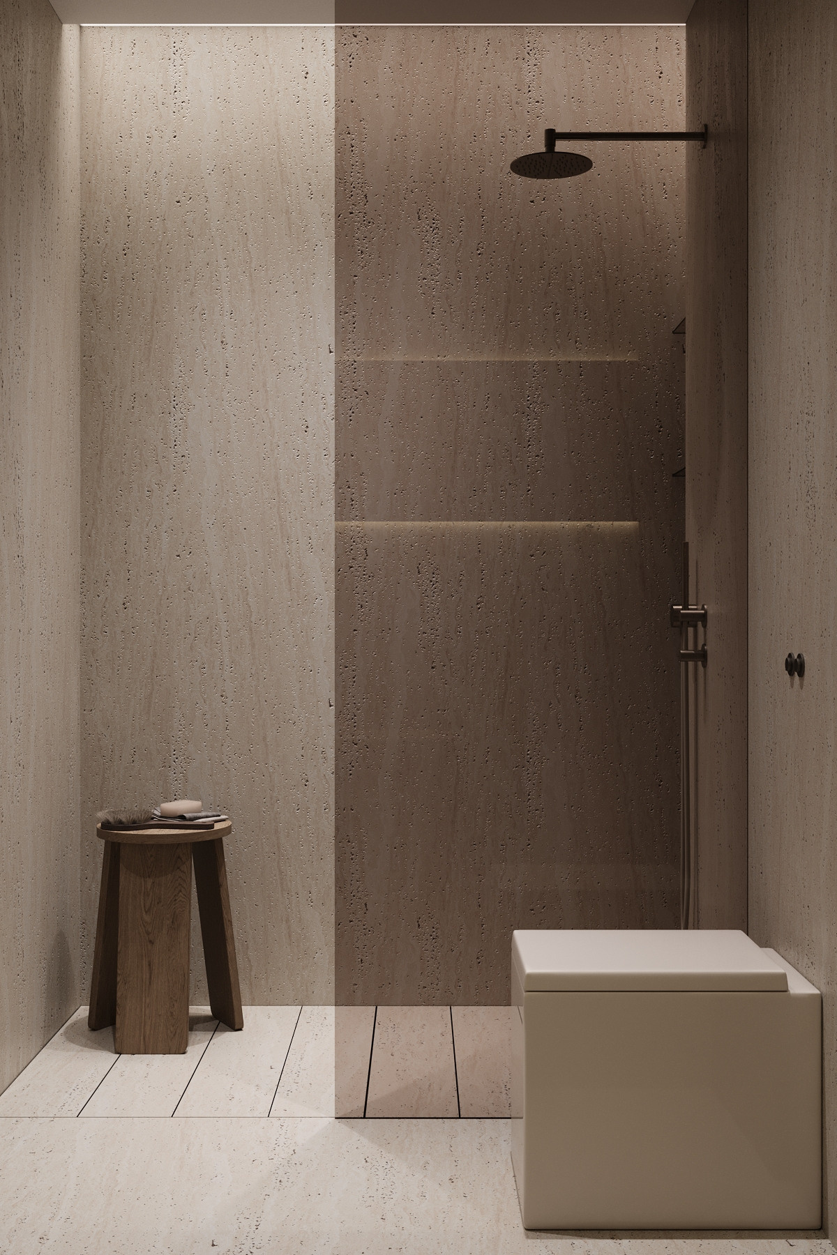 Современная душевая в стиле джапанди минимализм