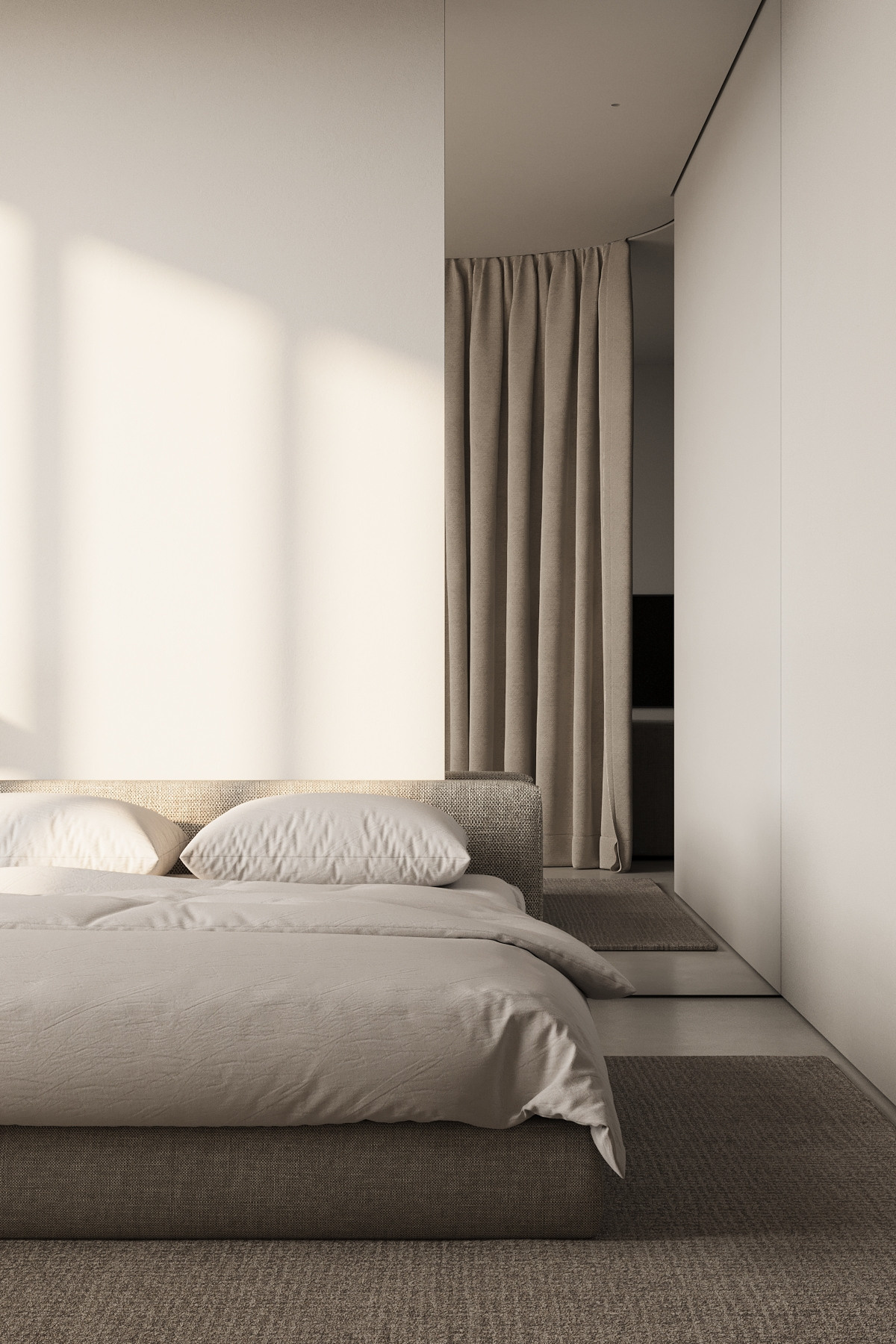 Современная спальня в стиле джапанди минимализм